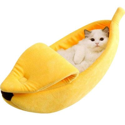 NatureMan Creative Banana Shape Dog Cat Bed Cute Banana Puppy Pad Kennel Warm and Soft Pet Cat Supplies Kitten Puppy Bed (Large)