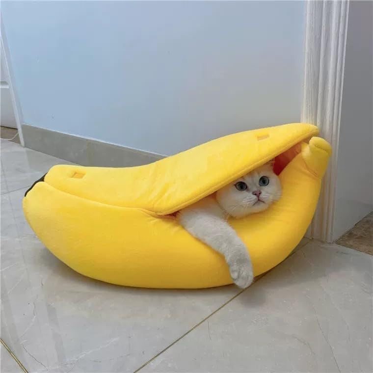 NatureMan Creative Banana Shape Dog Cat Bed Cute Banana Puppy Pad Kennel Warm and Soft Pet Cat Supplies Kitten Puppy Bed (Large)